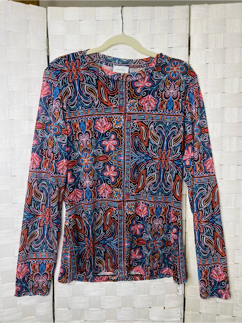 Jade Printed Long Sleeve Mesh Top – XL